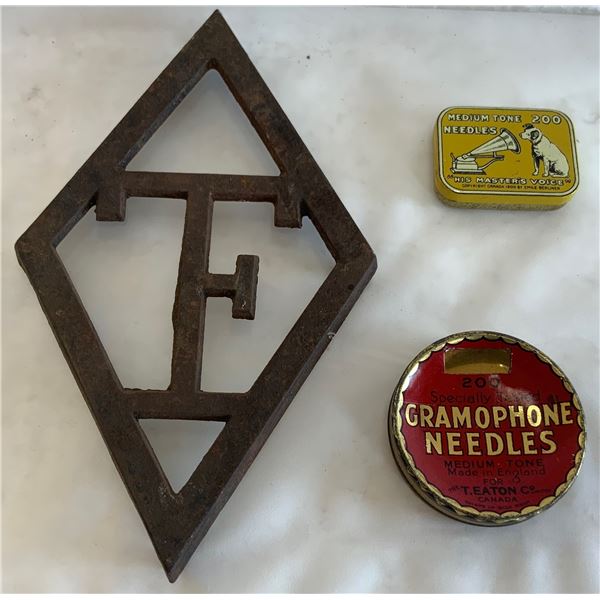 T.Eaton Iron Stand and Two Gramophone Needle Tins