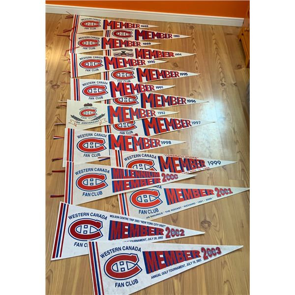 16 Montreal Canadian Fan Club Pennants 1988-2003