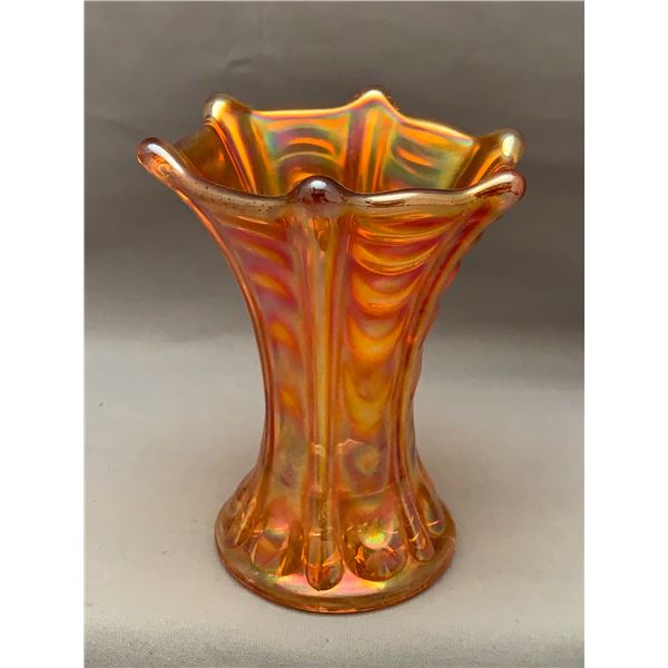 IMPERIAL GLASS, DARK MARIGOLD “PILLAR + DRAPE” RARE MINIATURE 4½” T VASE 