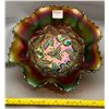 Image 1 : NORTHWOOD AMETHYST PLUS CARNIVAL GLASS THREE FRUITS MEDALLION RUFFLED FOOTED BOWL CIRCA 1909