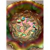 Image 2 : NORTHWOOD AMETHYST PLUS CARNIVAL GLASS THREE FRUITS MEDALLION RUFFLED FOOTED BOWL CIRCA 1909