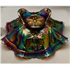 Image 3 : NORTHWOOD AMETHYST PLUS CARNIVAL GLASS THREE FRUITS MEDALLION RUFFLED FOOTED BOWL CIRCA 1909