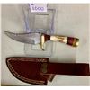 Image 2 : CUSTOM HANDMADE DAMASCUS STEEL ANTLER HANDLE SKINNING KNIFE + LEATHER SHEATH / NEW