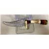Image 3 : CUSTOM HANDMADE DAMASCUS STEEL ANTLER HANDLE SKINNING KNIFE + LEATHER SHEATH / NEW