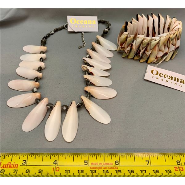 OCEANA TRADING AUTHENTIC SEASHELL JEWELRY EXPANSION BRACELET + NECKLACE SET