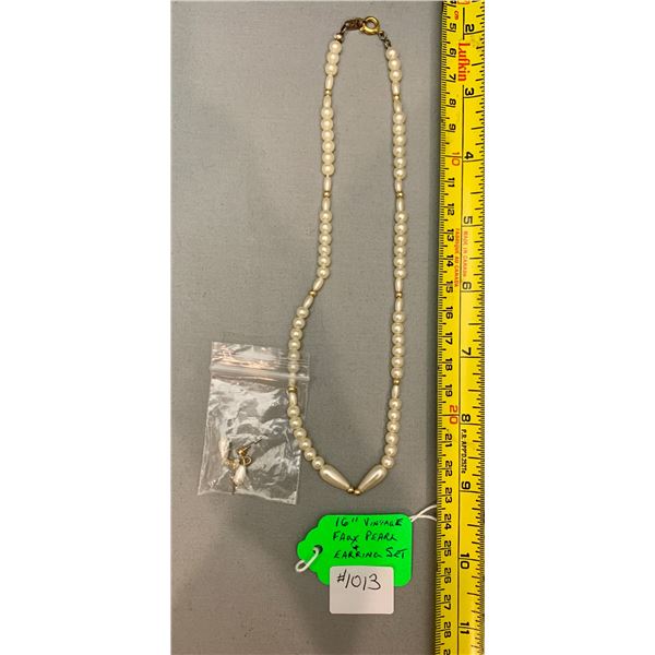 VINTAGE 16” FAUX PEARL NECKLACE + EARRING SET
