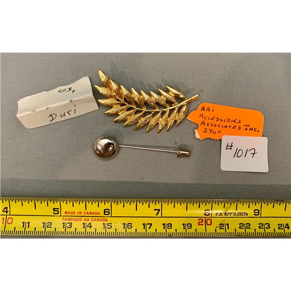 (2)AAI ACCESS INC LEAF PIN + MARKED DURI SILVERSTONE STICK PIN BOTH VINTAGE