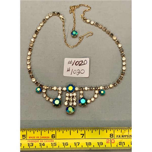 VINTAGE TRI-COLOURED RHINESTONE TIARA NECKLACE - SIMILAR QUALITY TO SHERMAN
