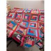 Image 1 : Colourful Queen Size Hand Stitched Fortrel Blanket 68-1/2" x 86"