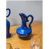 Image 3 : Assorted Glassware Tall Blue Decanter, Blue Picture, Sherry Glasses and Shooter Glasses