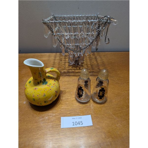 Hanging Faux Crystal Candle Holder, Little Yellow Jug and Salt and Pepper Shakers