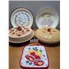 Image 1 : Three Ceramic Pie Plate two with covers (paint is worn) and One cheese and cracker plate