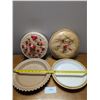 Image 2 : Three Ceramic Pie Plate two with covers (paint is worn) and One cheese and cracker plate
