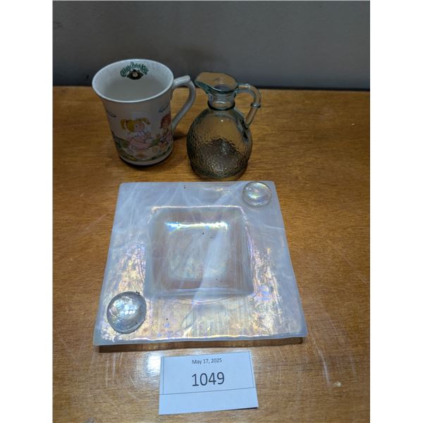 Green Faux crystal hanging tealight holder, and assorted glassware