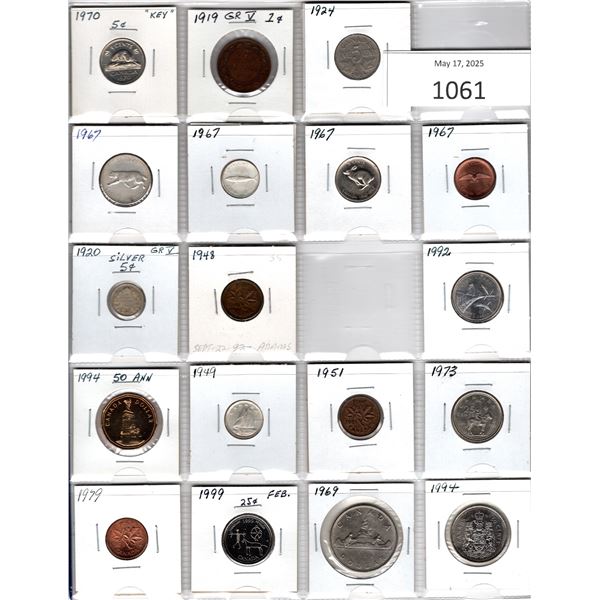 18 Various Canadian Coins some are silver or hard to find coins