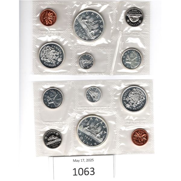 2 sets 1966 Canadian Uncirculated 6 coin sets in original mint envelopes with information card