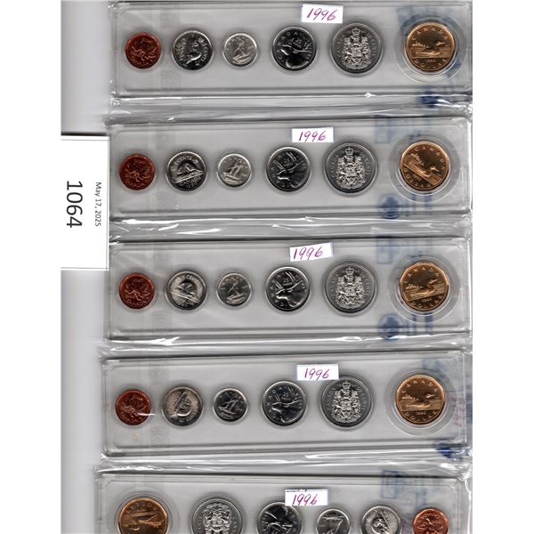 5 sets 1996 Canadian Uncirculated 6 coin sets in hard plastic souvenir case