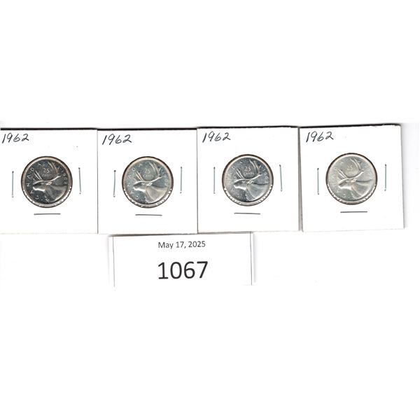 4 each 1962 Canadian Quarters
