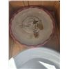 Image 4 : 2 Vintage Metal Serving Trays – both etched. 1 Glass Plate. 2 Ceramic Deep Dish Pie Plates