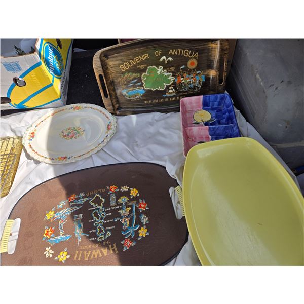 Box of Platters – Yellow is Melmac, Cooling Racks, Small Lasagna Pans, Grindley Cream Petal