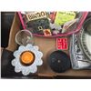 Image 3 : Misc Box – Pins, Welcome Sign in Box, Cream and Sugar on Plate, Small Candle Holders
