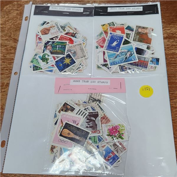 Binder Page Lot With over 300 Stamps, a Joke/Funny, One "Million Dollar Bill" With A celebrity Face,