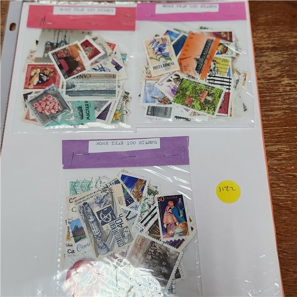 Binder Page Lot With over 300 Stamps, a Joke/funny, One "Million Dollar Bill" With A celebrity Face,