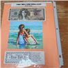 Image 2 : Binder Page Lot With over 300 Stamps, a Print of Artwork, One "Million Dollar Bill" With A celebrity
