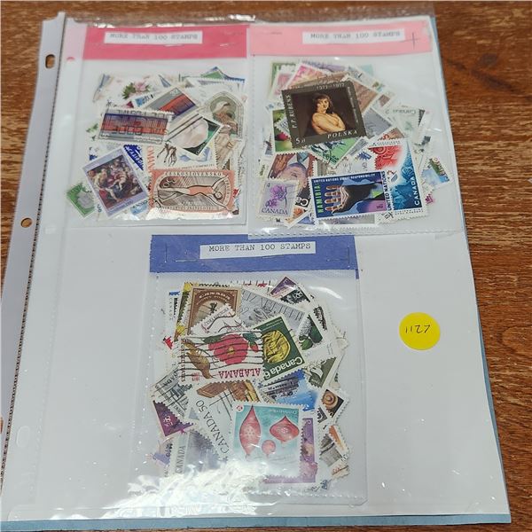 Binder Page Lot With over 300 Stamps, a Print of Artwork, One "Million Dollar Bill" With A celebrity