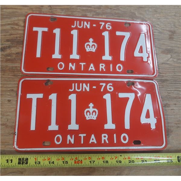 Pair 1976 Ontario License Plate.