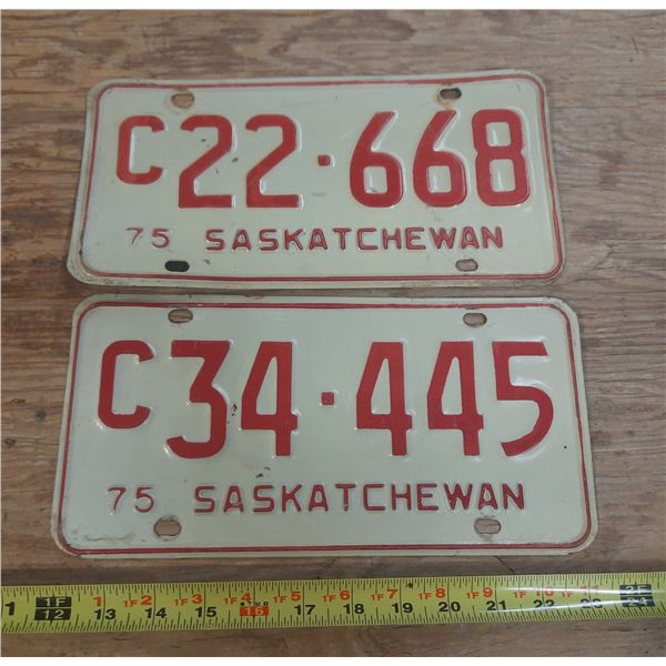 (2) Saskatchewan License Plate 1975.