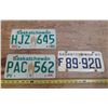 Image 1 : (3) Saskatchewan License Plates. [(1) 1961 and (2) 1980's]