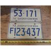 Image 1 : (2) Saskatchewan License Plates. 1972-76.