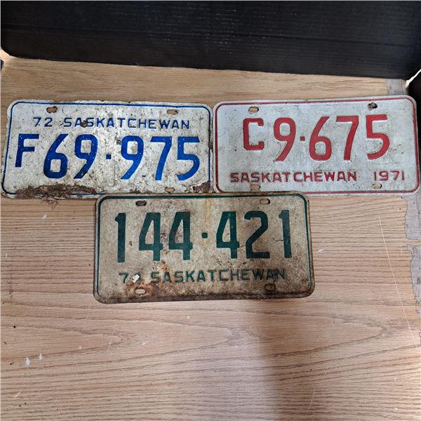3 licence plates-sask