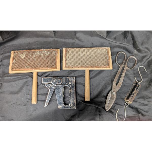 Hand Carters, fish scale, tin snips, staple gun