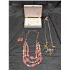 Image 1 : (2) Necklaces (1) Colored pink w/ Pair of earrings plus storage Container music box