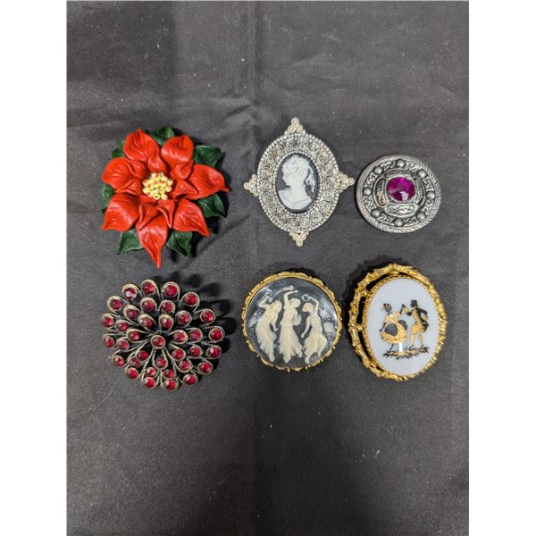 (6) Brooch's/Pins (1) with flower design