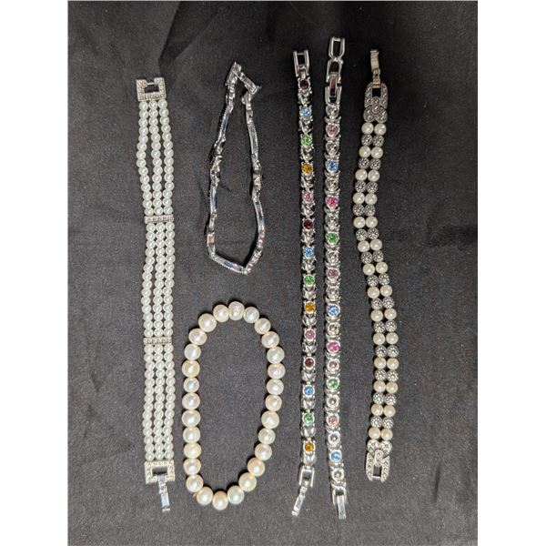 (6) Bracelets (3) W/ Pearls