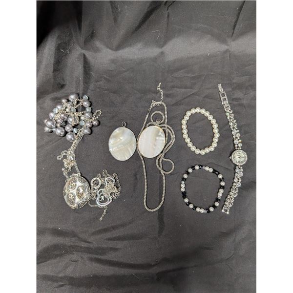 Necklaces + Bracelets w/ watch silver colour