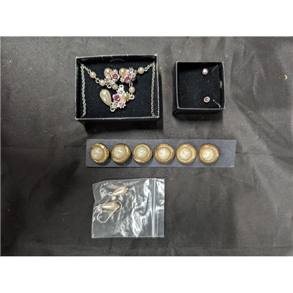 Pearl Related items buttons and earrings
