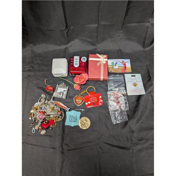 Necklace, pendants, pins, misc. keychains, earrings, etc.
