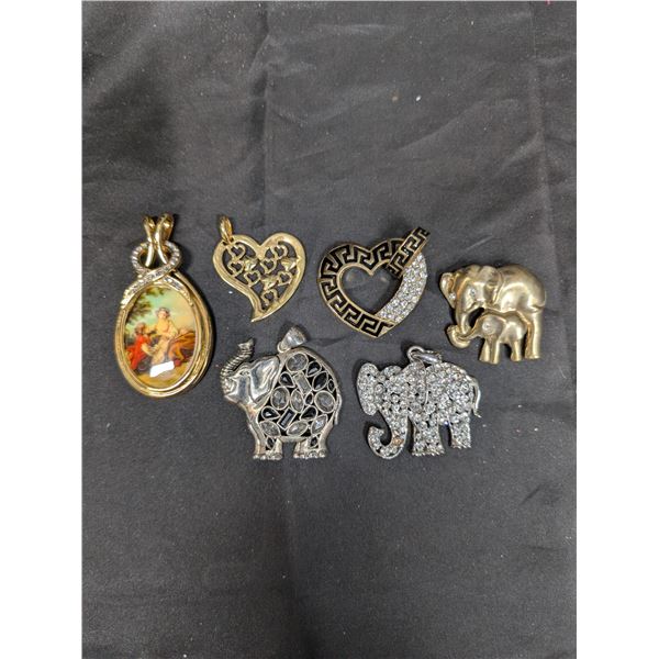 (6) Pendants Elephants, Hearts