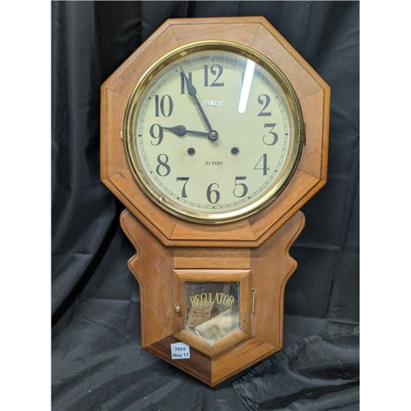 Old Timer 31 Day Wall Clock w/ Key + Pendulum Regulator