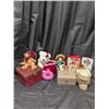 Image 1 : Box Lot Storage Container, Coin Bank, Jewelry Bath, Candle, And etc.