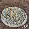 Image 1 : Two Brass Plant Stands and Outdoor Mat - all showing wear