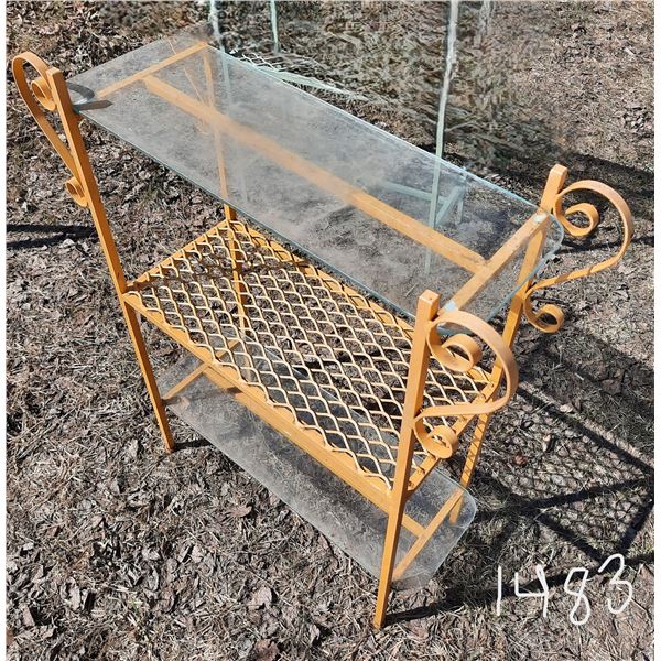 Wrought Iron Table Stand with Two Glass Shelves - used outdoors but can be repainted for indoor use