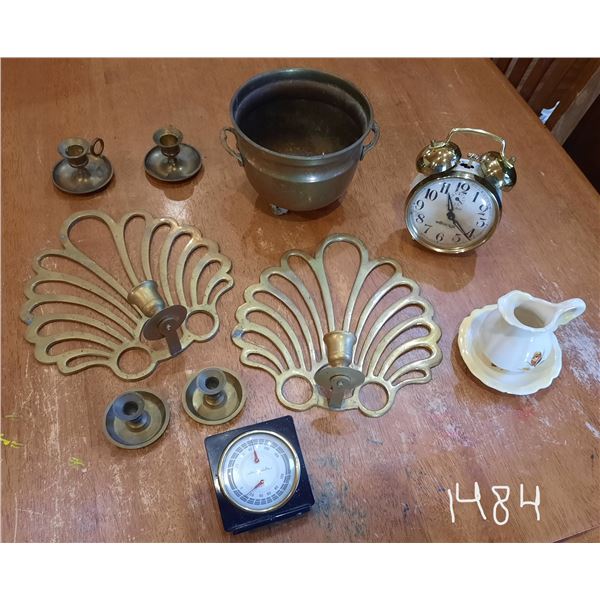 Brass Sconces, Pot, Candlesticks, Clock, etc