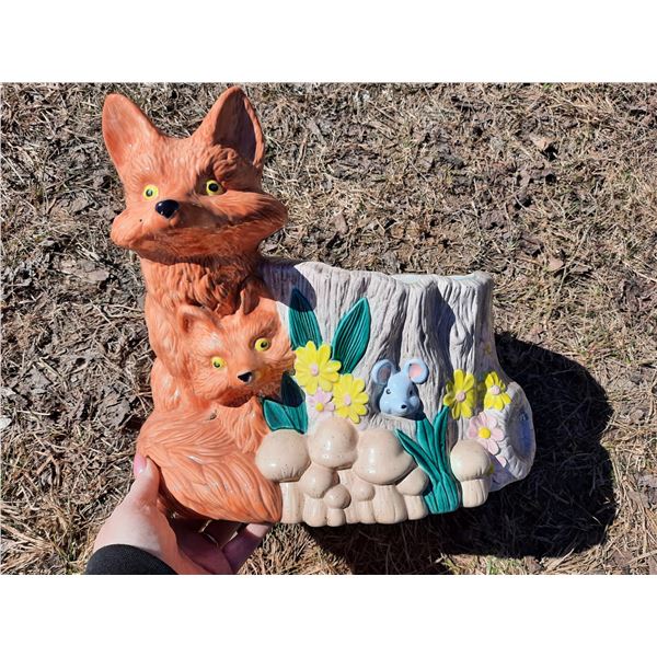 Large Ceramic Fox Planter marked 1987