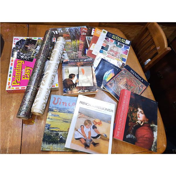 Art Books, Paper Rolls, Vintage Painting Kit (missing 1 board)