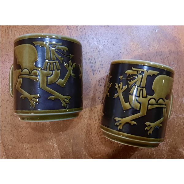 Two Collectible Vintage Hornsea Dragon Pottery Mugs Designed by John Clappison